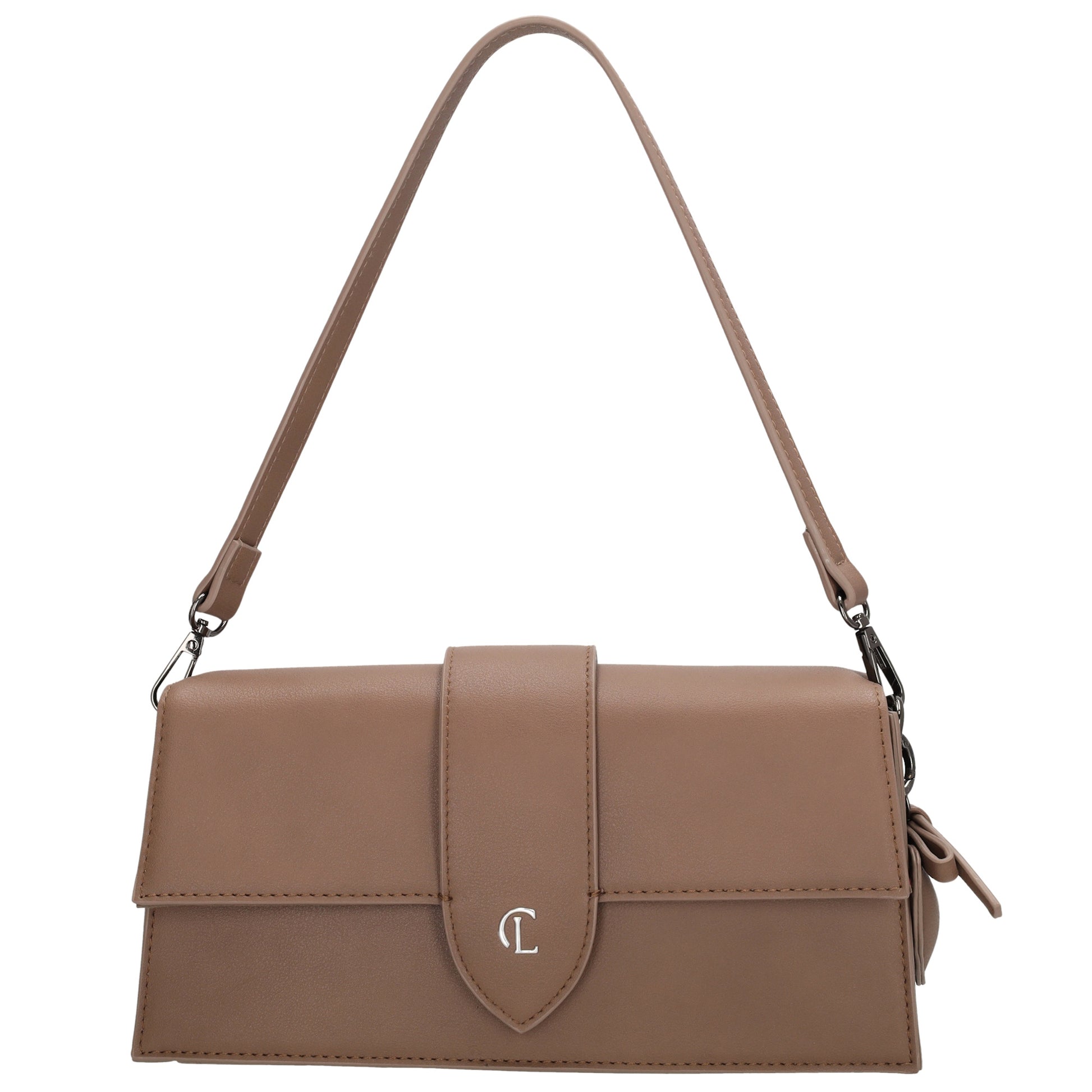 Schultertasche| Clutch 26 x 13cm in Taupe mit Überschlag - leder-accessoires.com