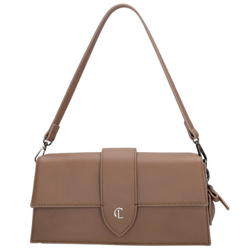 Schultertasche| Clutch 26 x 13cm in Taupe mit Überschlag - leder-accessoires.com