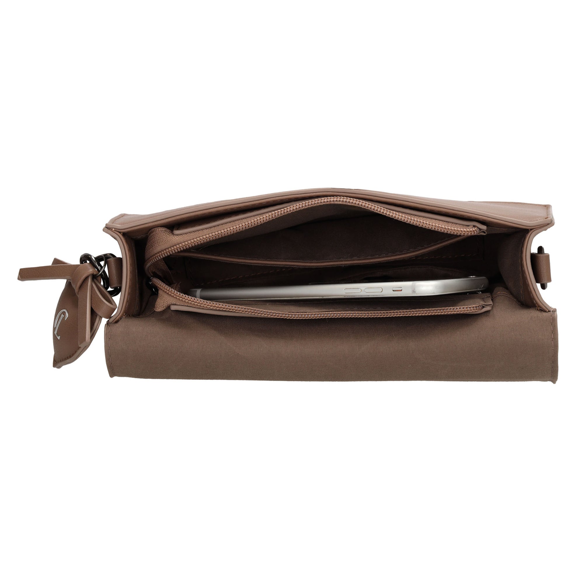 Schultertasche| Clutch 26 x 13cm in Taupe mit Überschlag - leder-accessoires.com