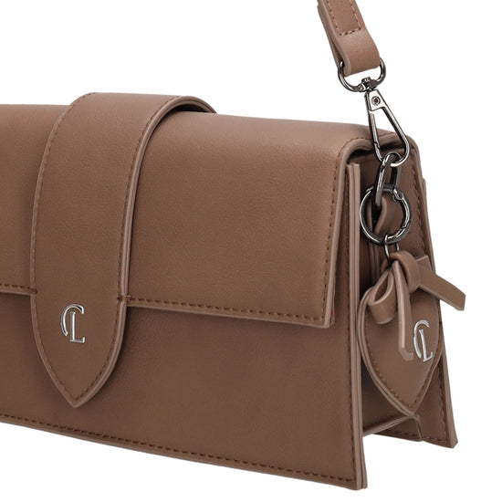 Schultertasche| Clutch 26 x 13cm in Taupe mit Überschlag - leder-accessoires.com