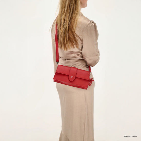 Schultertasche| Clutch 26 x 13cm in Rot mit Überschlag - leder-accessoires.com