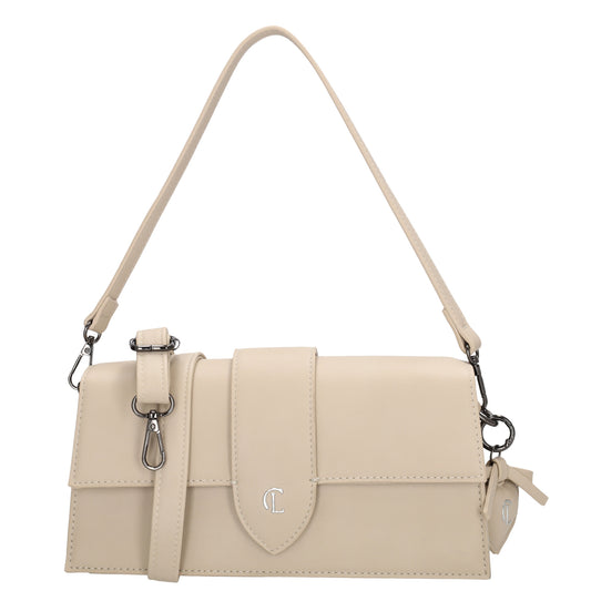 Schultertasche| Clutch 26 x 13cm in Beige mit Überschlag