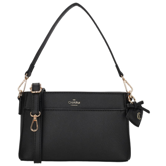 Schultertasche 15x25cm in Schwarz mit Reißverschluss