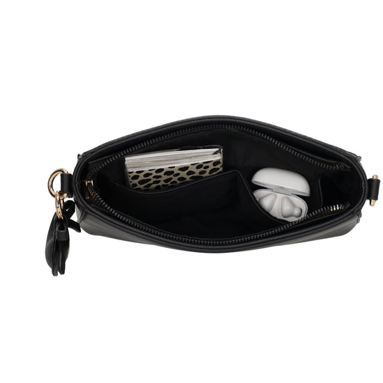 Schultertasche 15x25cm in Schwarz mit Reißverschluss - leder-accessoires.com