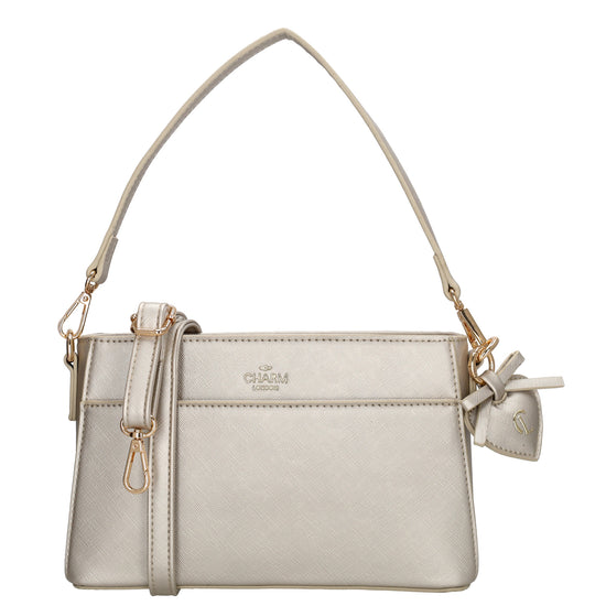Schultertasche 15x25cm in Champagner mit Reißverschluss - leder-accessoires.com
