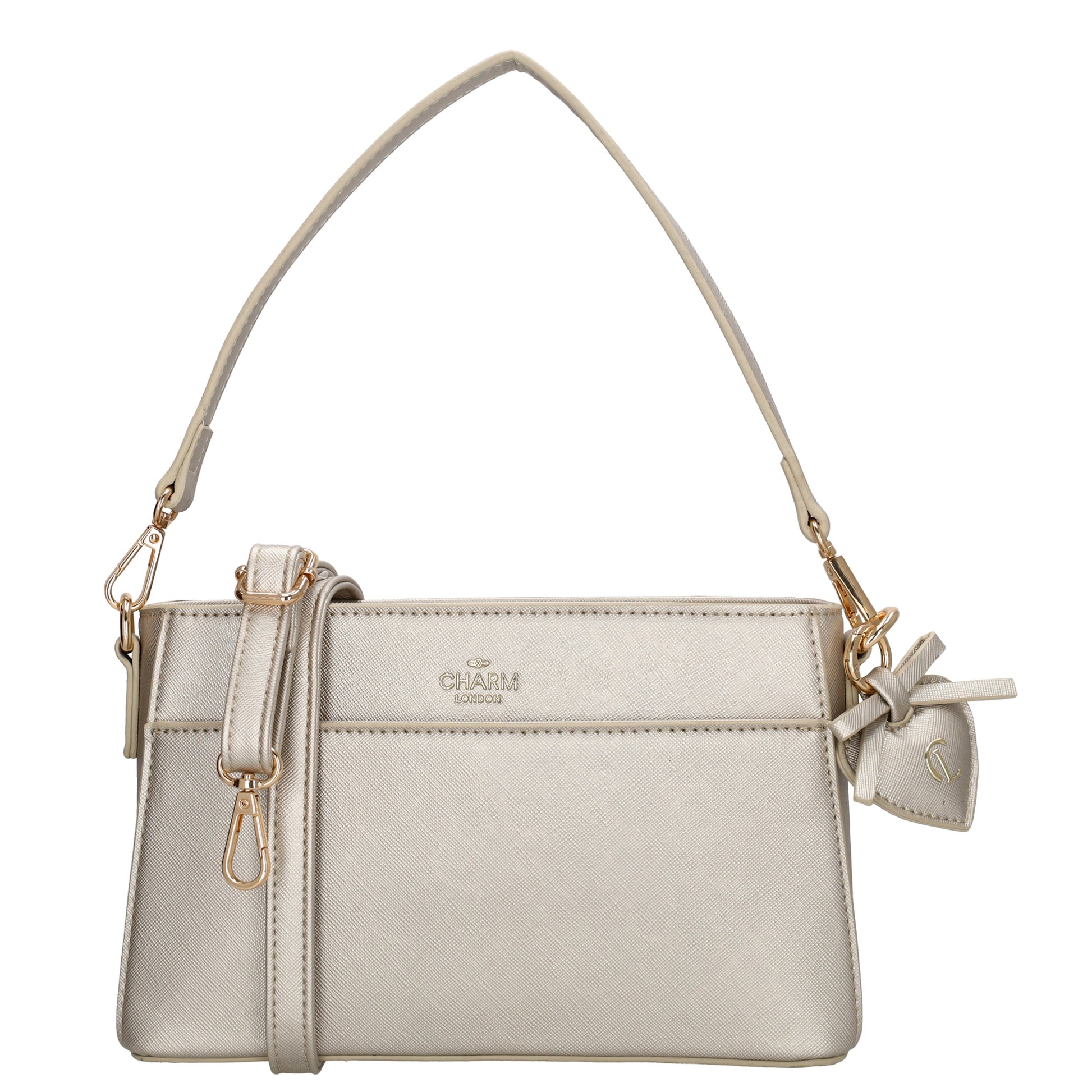 Schultertasche 15x25cm in Champagner mit Reißverschluss - leder-accessoires.com