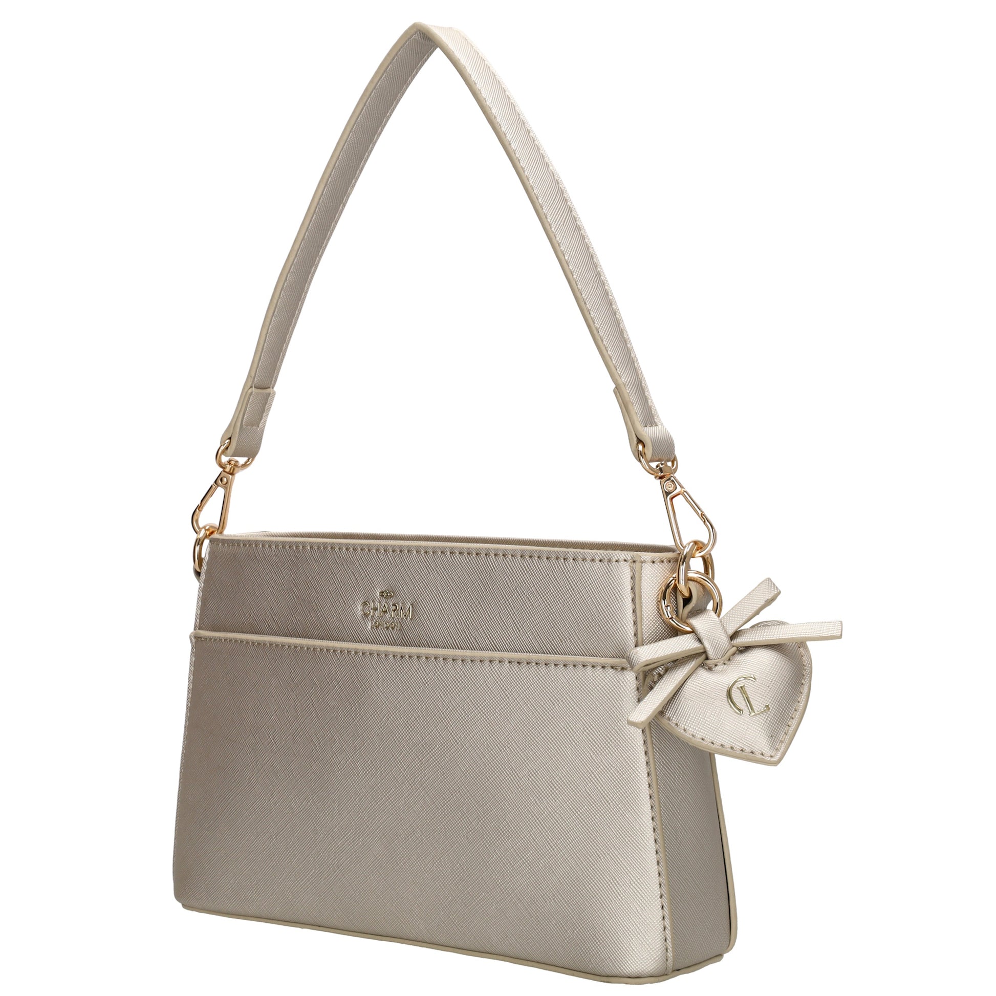 Schultertasche 15x25cm in Champagner mit Reißverschluss - leder-accessoires.com