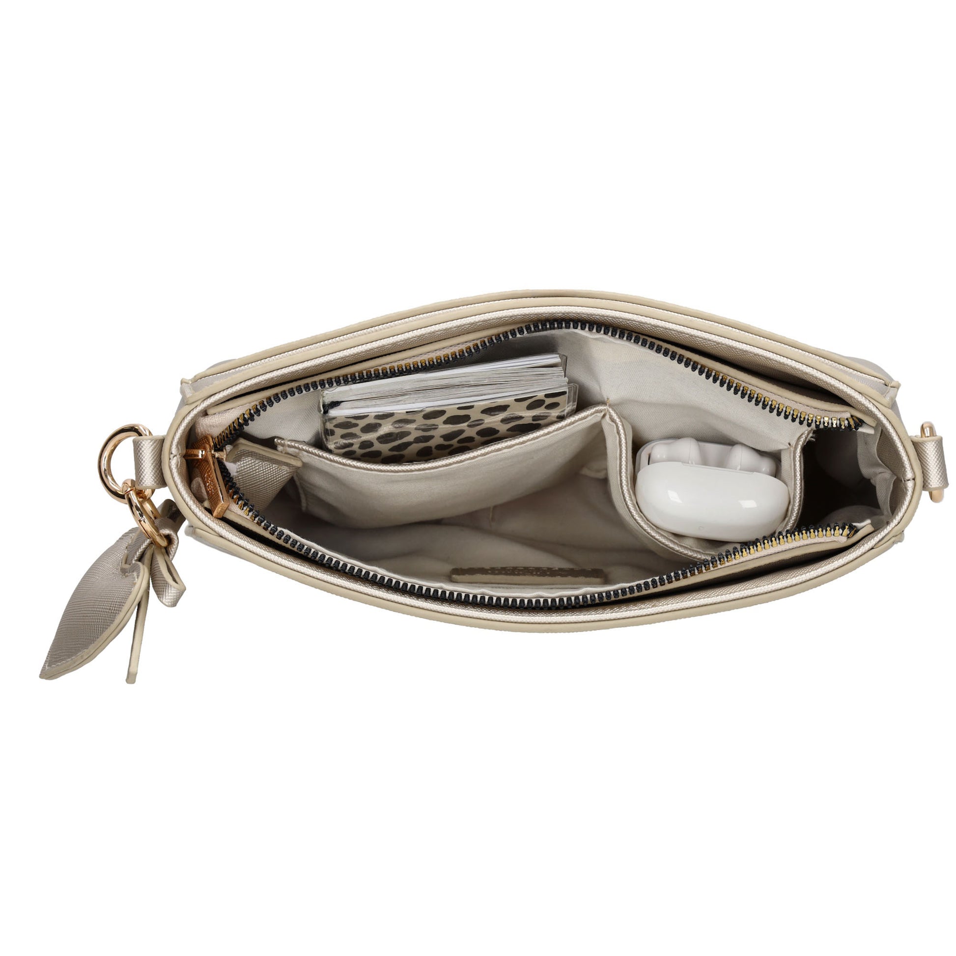 Schultertasche 15x25cm in Champagner mit Reißverschluss - leder-accessoires.com