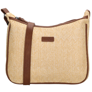 Schultertasche im Korbflecht-Design 30 x 27cm in Natur mit Reißverschluss
