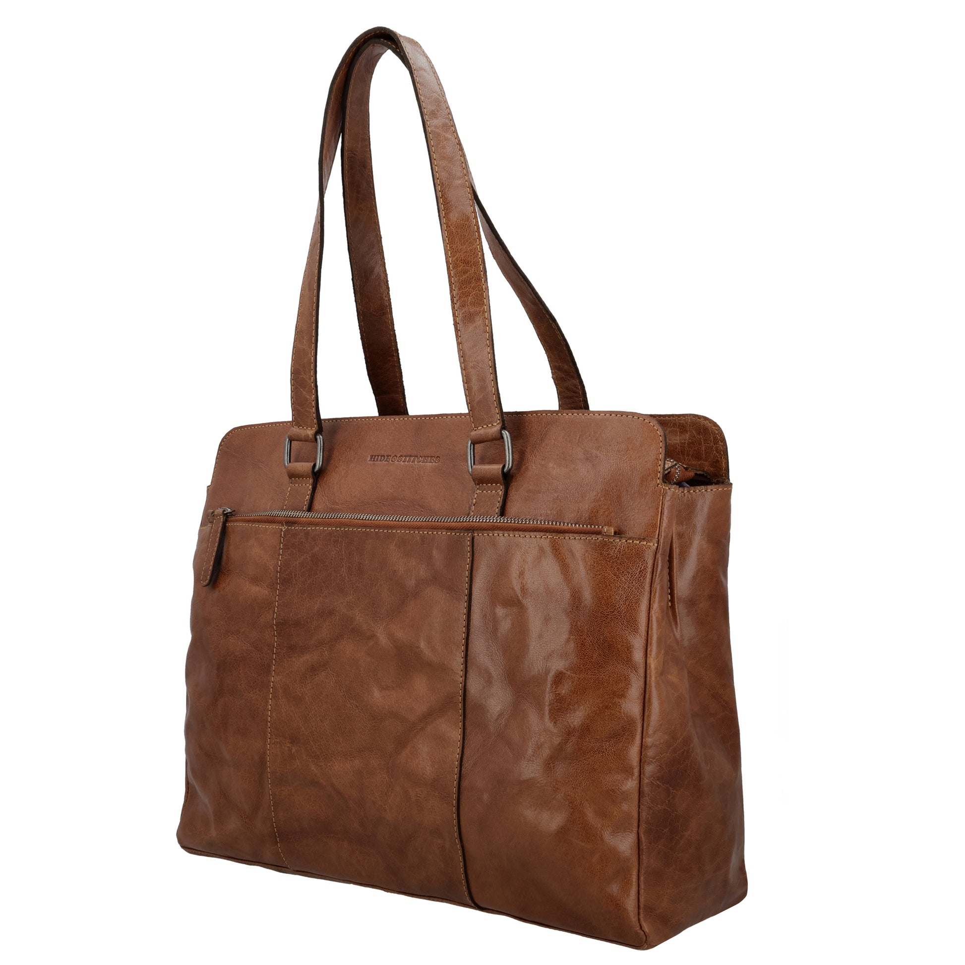 Business-| Laptoptasche 40x32cm in Cognac mit Reißverschluss - leder-accessoires.com