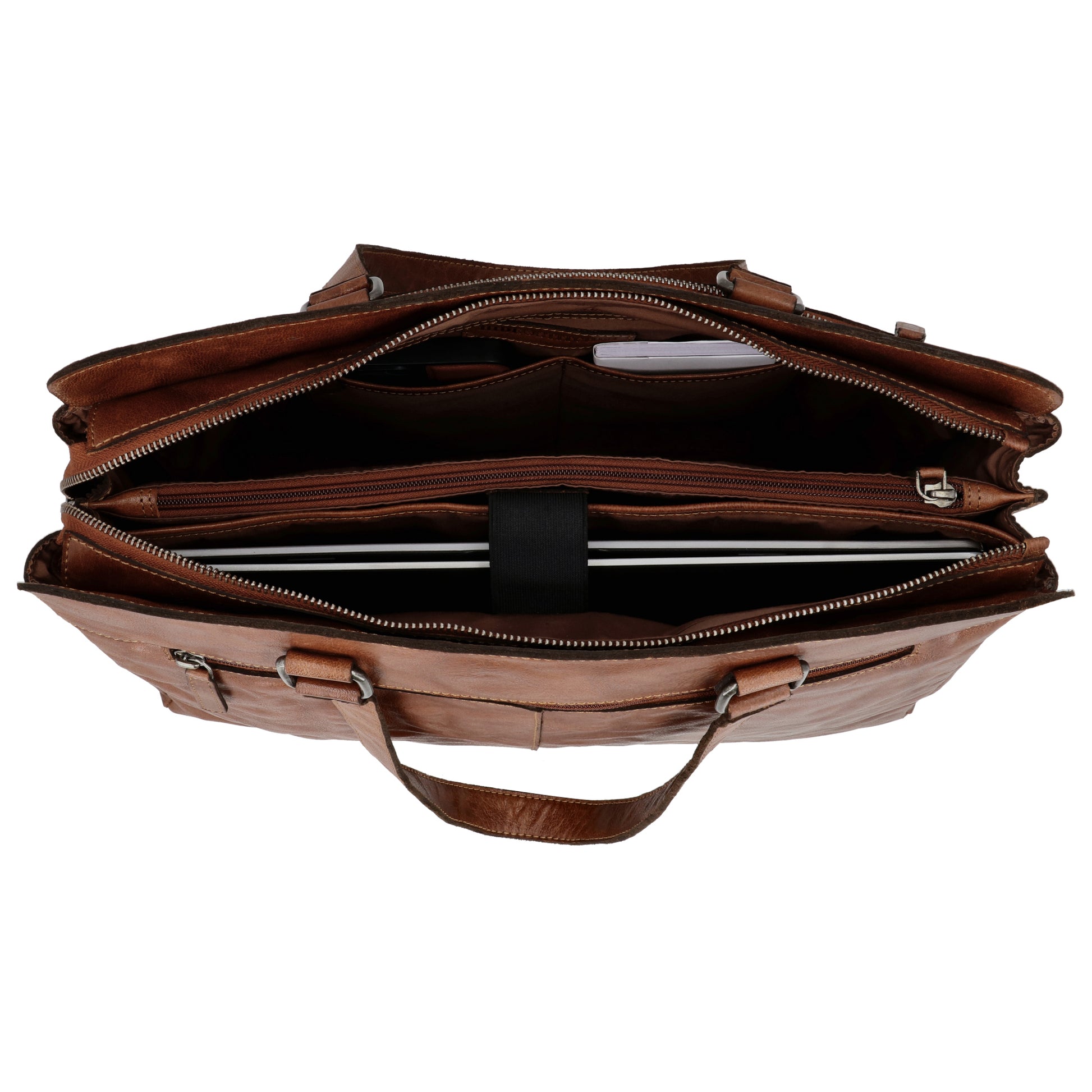 Business-| Laptoptasche 40x32cm in Cognac mit Reißverschluss - leder-accessoires.com