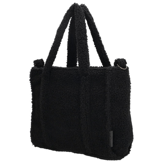 Schwarze Teddy Tasche Damen 27 x 22cm – kompakte Handtasche & Umhängetasche