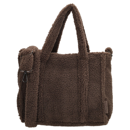 Dunkelbraune Teddy Tasche Damen mit Schulterriemen