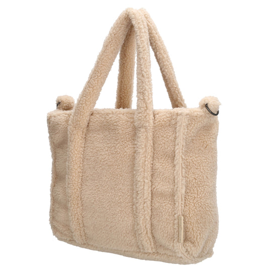 Teddy Handtasche Damen 27 x 22cm Creme – weiche Teddy Tasche mit Schulterriemen