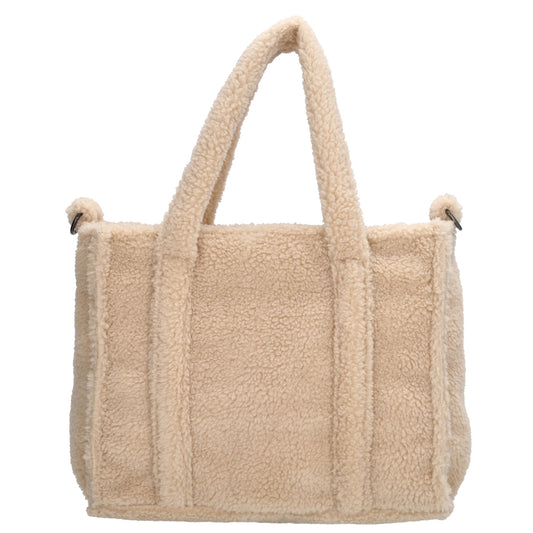 Teddy-Handtasche 27x22cm Creme Beige – Weiche Umhängetasche für Damen - leder-accessoires.com