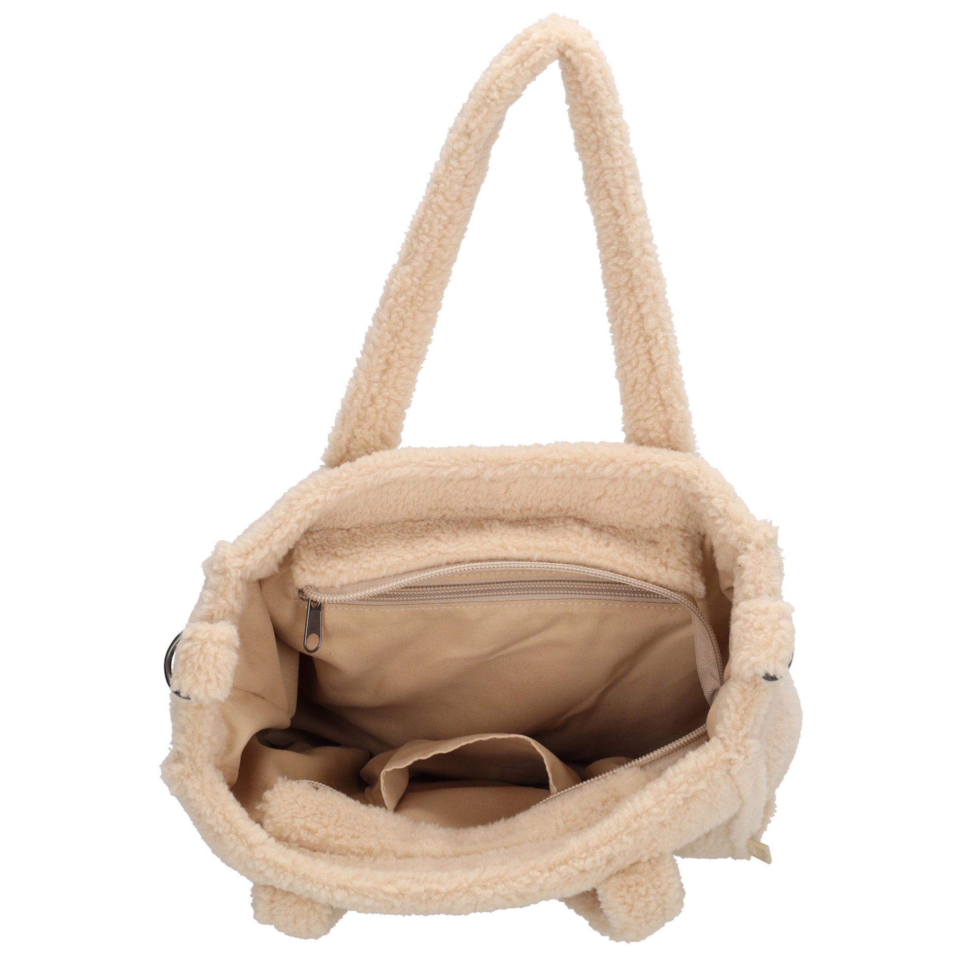 Teddy-Handtasche 27x22cm Creme Beige – Weiche Umhängetasche für Damen - leder-accessoires.com