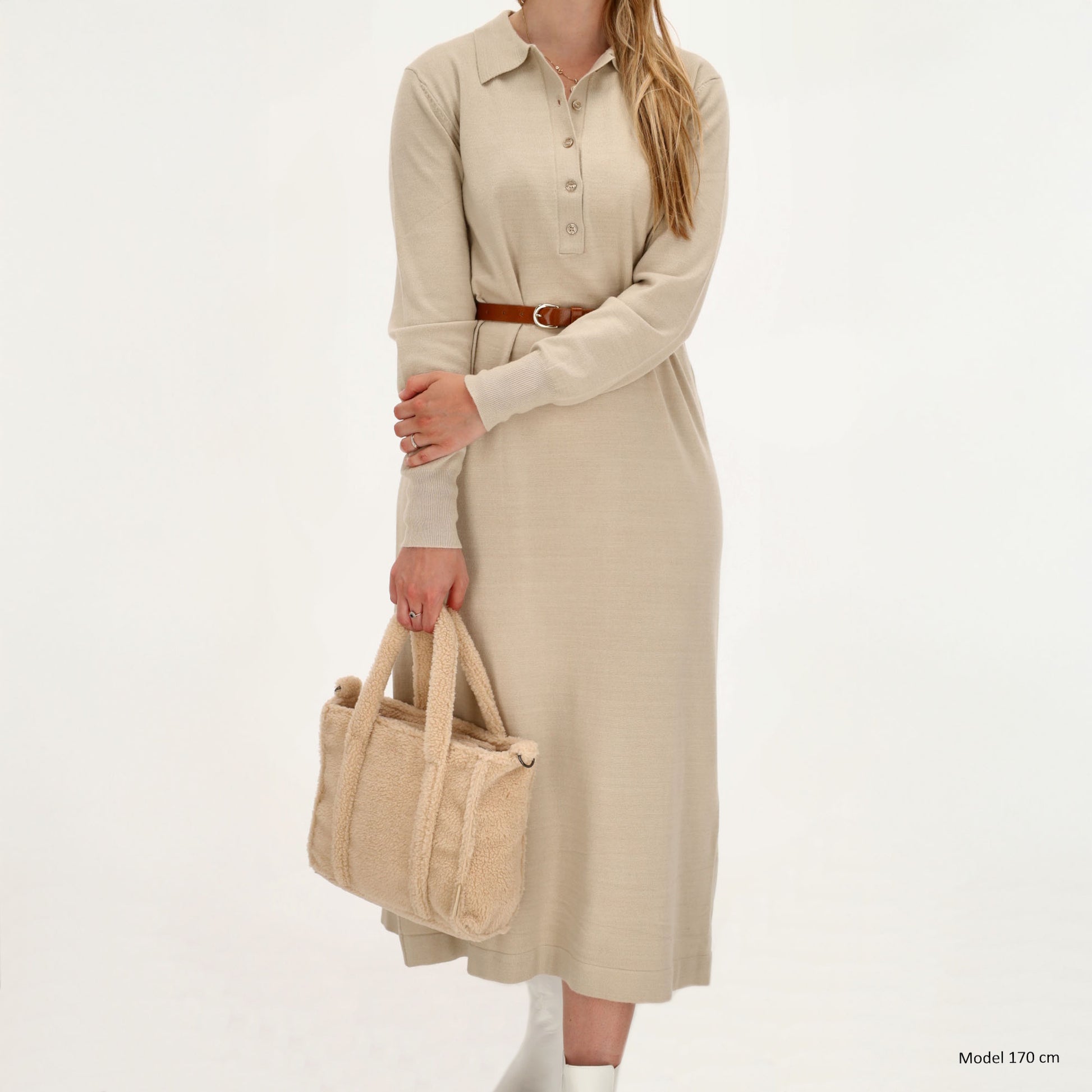 Teddy-Handtasche 27x22cm Creme Beige – Weiche Umhängetasche für Damen - leder-accessoires.com