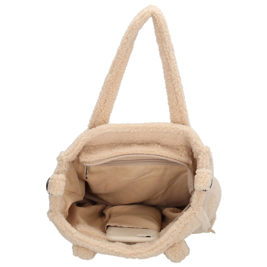 Teddy-Handtasche 27x22cm Creme Beige – Weiche Umhängetasche für Damen - leder-accessoires.com