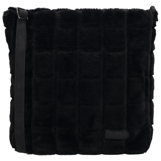 Umhängetasche 26x28,5cm Schwarz in Fell-Optik mit Reißveschluss