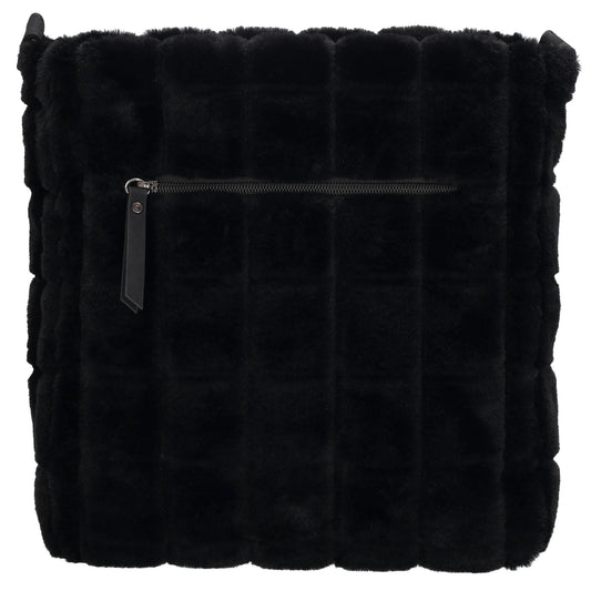 Umhängetasche 26x28,5cm Schwarz in Fell-Optik mit Reißveschluss
