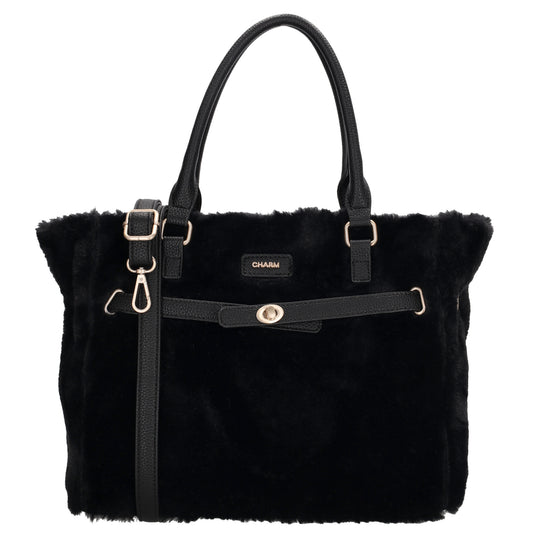 Shopper 30x40cm aus Kunstfell in Schwarz - leder-accessoires.com