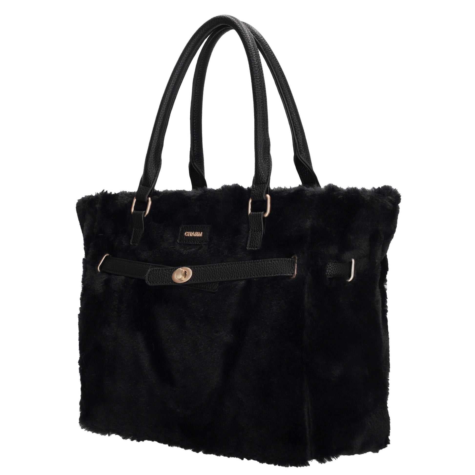 Shopper 30x40cm aus Kunstfell in Schwarz - leder-accessoires.com