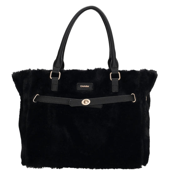 Shopper 30x40cm aus Kunstfell in Schwarz - leder-accessoires.com