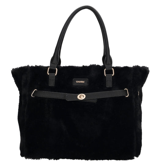 Shopper 30x40cm aus Kunstfell in Schwarz - leder-accessoires.com