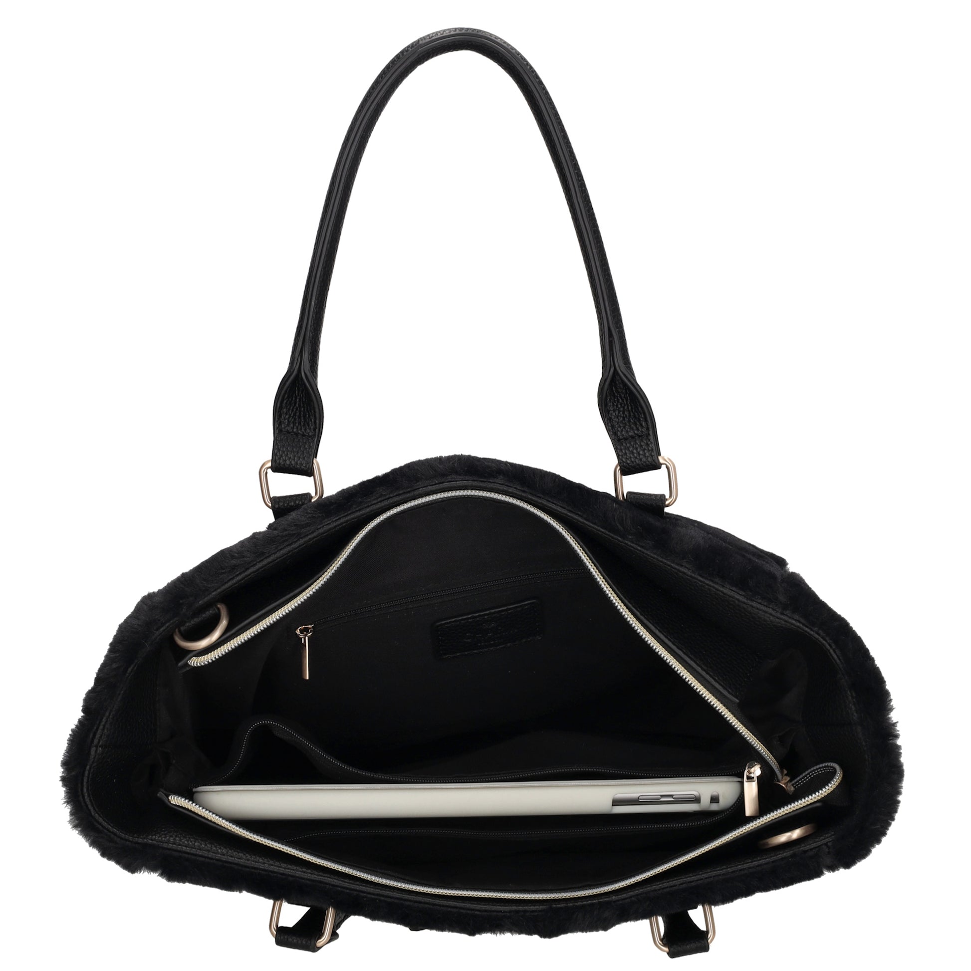 Shopper 30x40cm aus Kunstfell in Schwarz - leder-accessoires.com