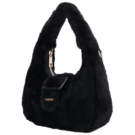 Kurzgrifftasche 17x22cm aus Kunstfell in Schwarz