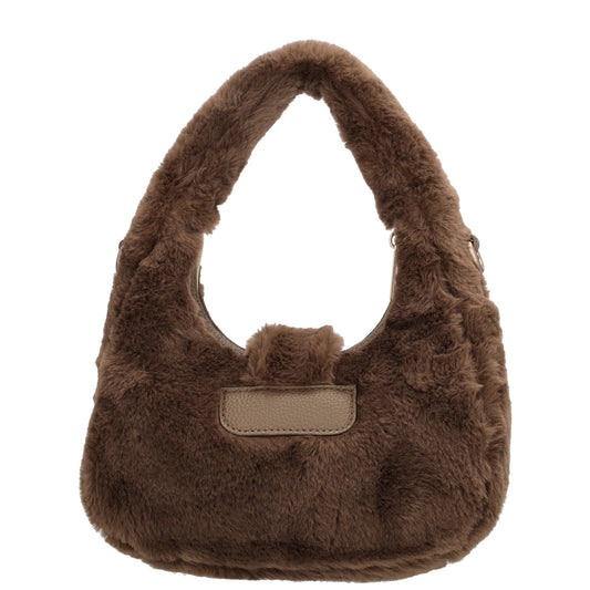 Kurzgrifftasche 17x22cm aus Kunstfell in Mokka|Braun