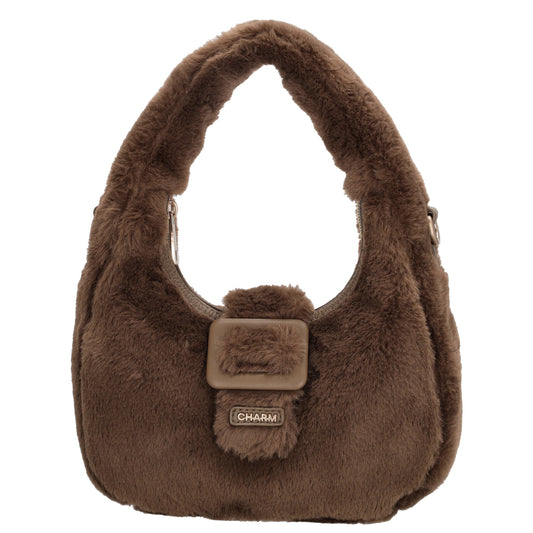 Kurzgrifftasche 17x22cm aus Kunstfell in Mokka|Braun