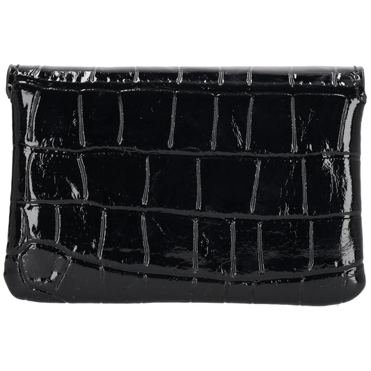 Schwarze Lackleder Geldbörse 11x8cm mit Krokoprägung – kompakt & elegant