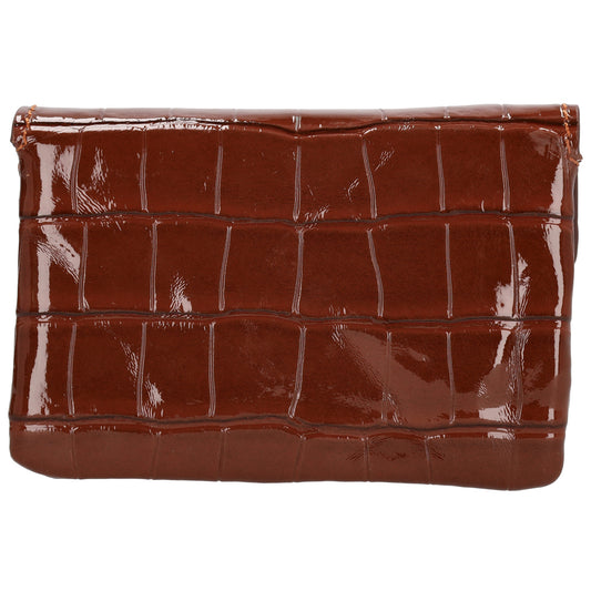 Braune Lackleder Geldbörse 11x8cm mit Krokoprägung – edel & praktisch
