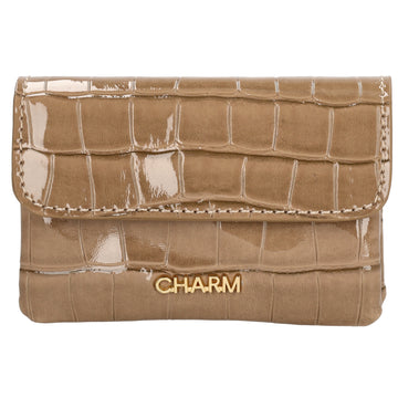 Taupe Lackleder Geldbörse 11x8cm mit Krokoprägung – stilvoll & kompakt - leder-accessoires.com