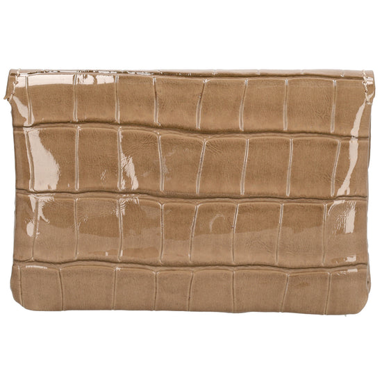 Taupe Lackleder Geldbörse 11x8cm mit Krokoprägung – stilvoll & kompakt - leder-accessoires.com
