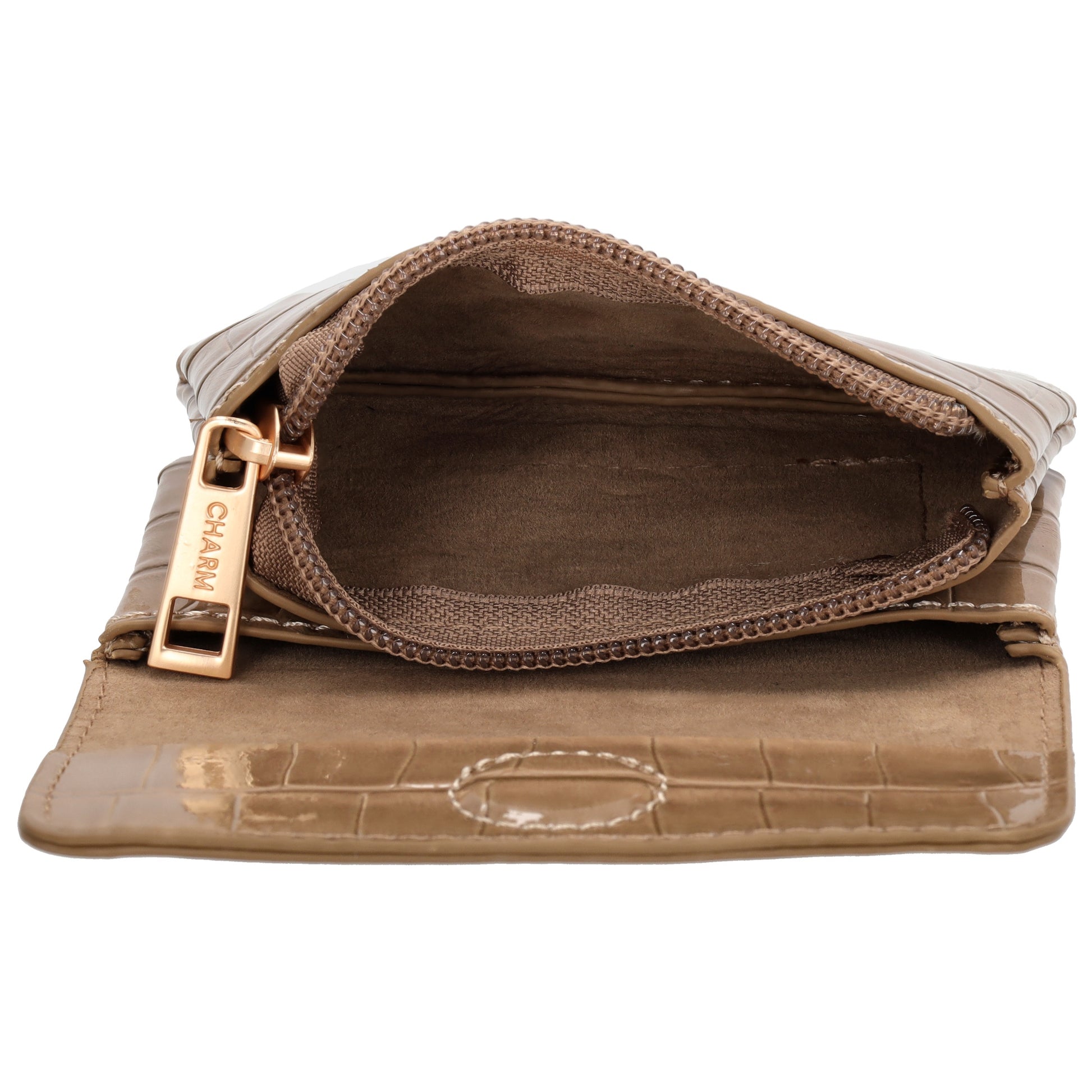 Taupe Lackleder Geldbörse 11x8cm mit Krokoprägung – stilvoll & kompakt - leder-accessoires.com