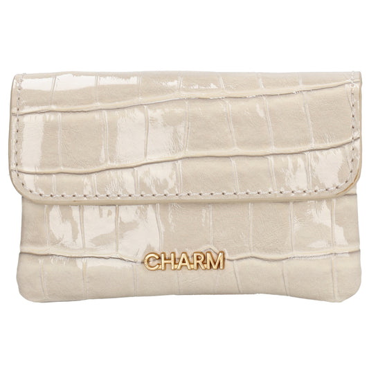 Beige Lackleder Geldbörse 11x8cm mit Krokoprägung – stilvoll & kompakt