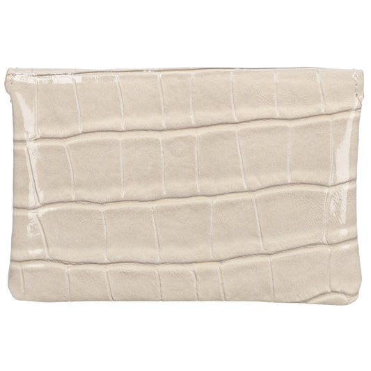 Beige Lackleder Geldbörse 11x8cm mit Krokoprägung – stilvoll & kompakt