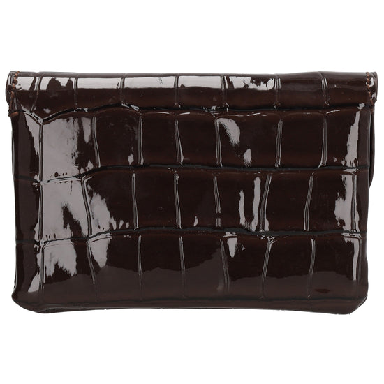 Dunkelbraun Lackleder Geldbörse 11x8cm mit Krokoprägung - leder-accessoires.com