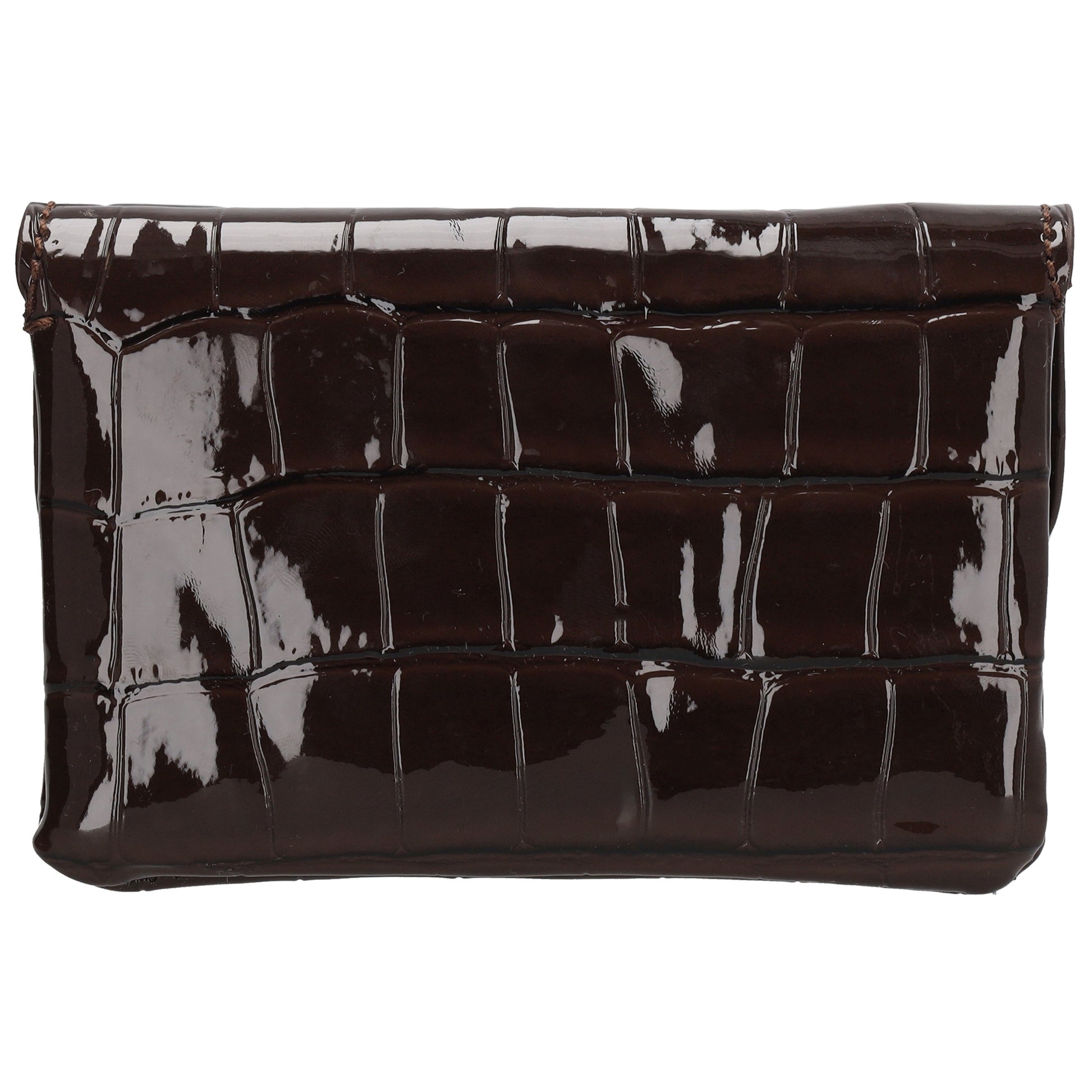 Dunkelbraun Lackleder Geldbörse 11x8cm mit Krokoprägung - leder-accessoires.com