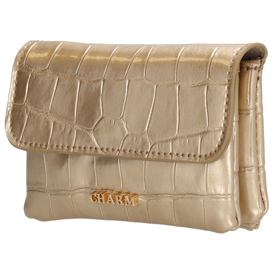 Gold Lackleder Geldbörse 11x8cm mit Krokoprägung – stilvoll & kompakt - leder-accessoires.com