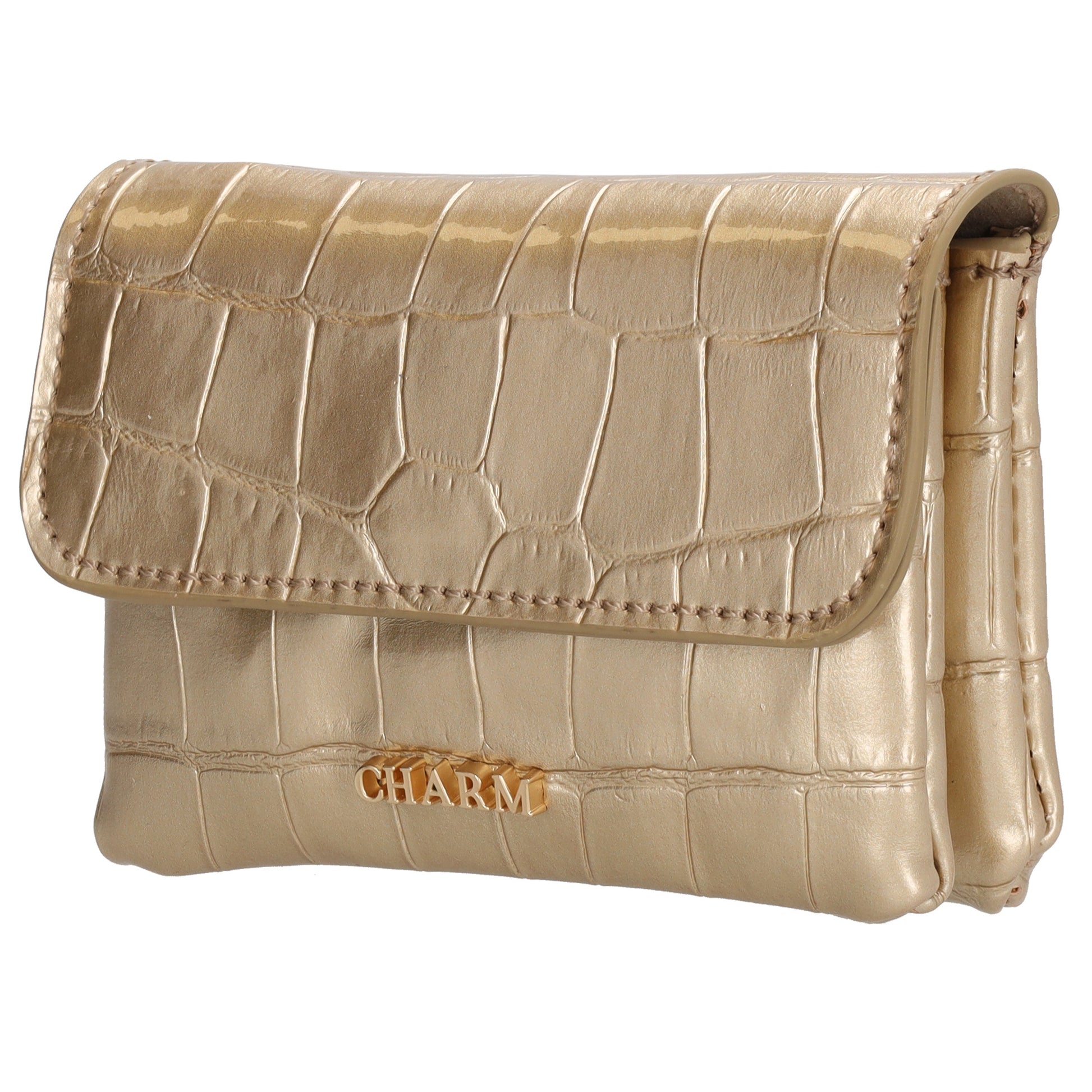 Gold Lackleder Geldbörse 11x8cm mit Krokoprägung – stilvoll & kompakt - leder-accessoires.com