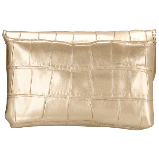 Gold Lackleder Geldbörse 11x8cm mit Krokoprägung – stilvoll & kompakt - leder-accessoires.com