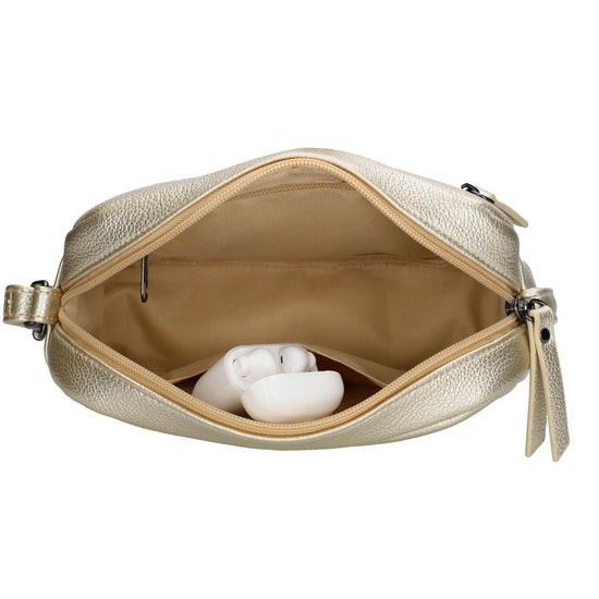 Light Gold Crossbody 21x13,5cm Bag in edler Lederoptik - leder-accessoires.com