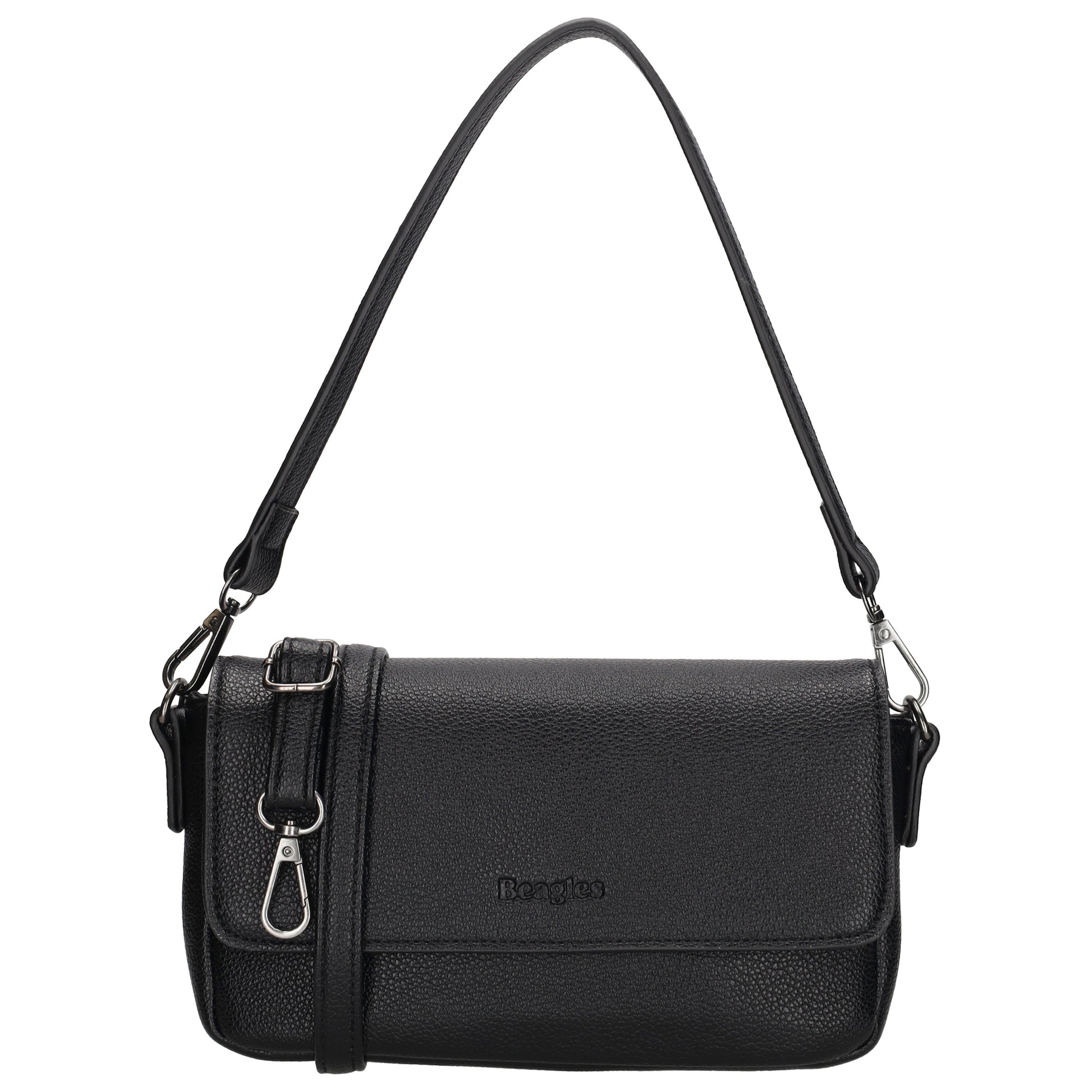 Schultertasche 25x12cm in Schwarz aus Kunstleder - leder-accessoires.com