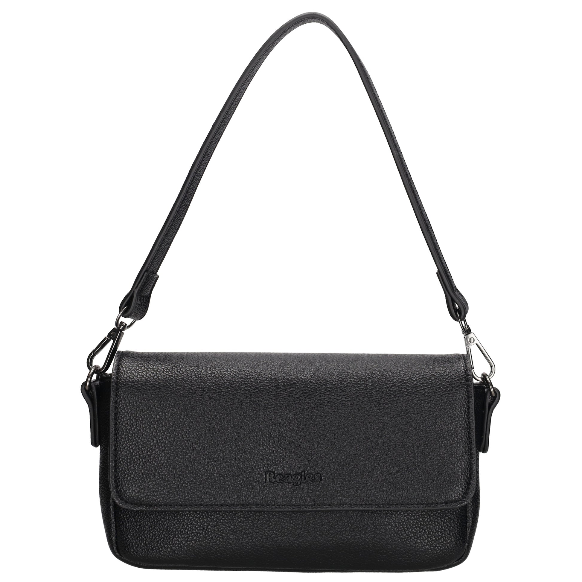 Schultertasche 25x12cm in Schwarz aus Kunstleder - leder-accessoires.com