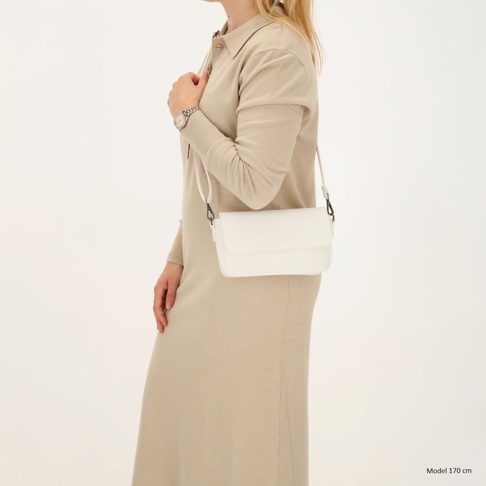 Schultertasche 25x12cm in Weiss aus Kunstleder - leder-accessoires.com