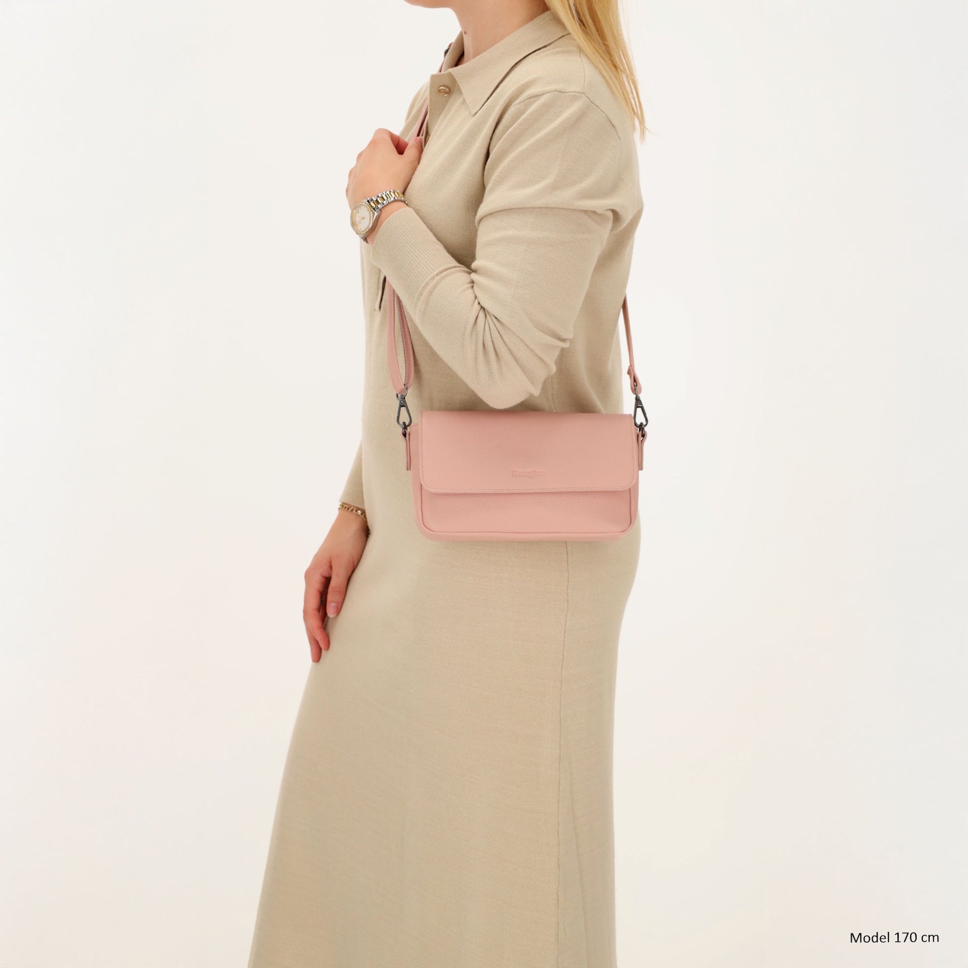 Schultertasche 25x12cm in Altrosa aus Kunstleder - leder-accessoires.com