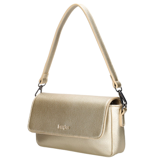 Schultertasche 25x12cm in Hellgold aus Kunstleder - leder-accessoires.com